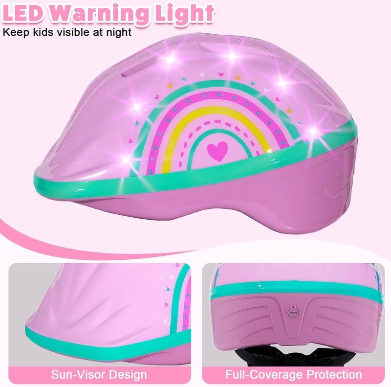 EllaSeek Toddler Helmet, Kids Helmet with LED Lights, Bike Helmets with Toddler Knee Pads and Elbow Pads Set for Kids 3-5-8 Girls Bicycle Scooter Skateboard Helmets - Image 3